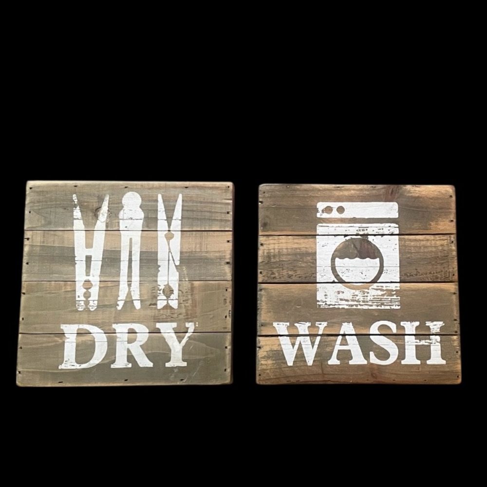 Rustic Wood Laundry Signs Wash Dry Wall Art Farmhouse Decor Set